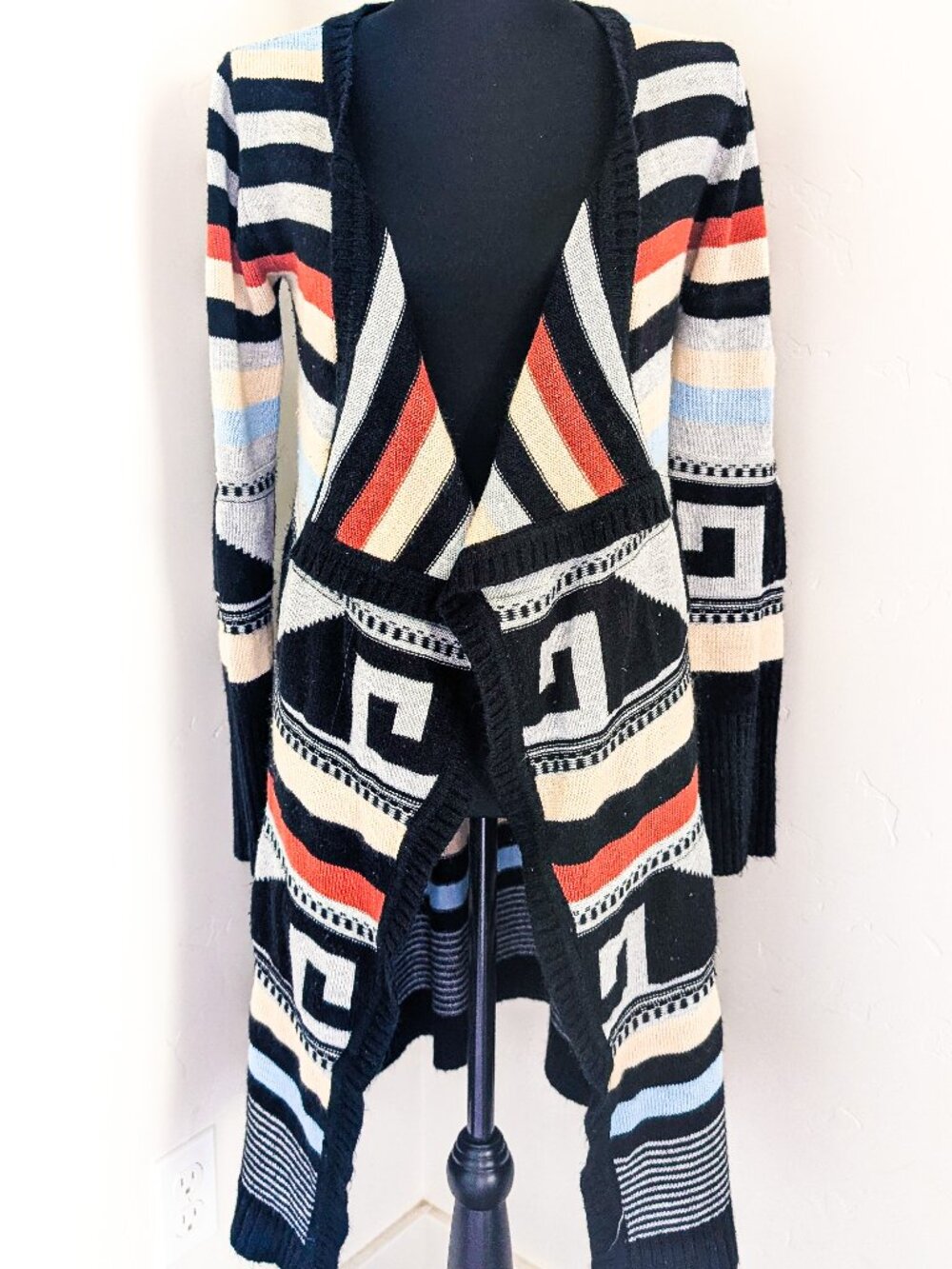 Aztec Pattern Long Sweater Duster - Size S/M